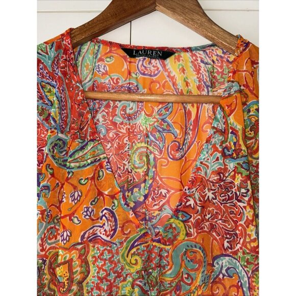 RALPH LAUREN 🌸 SHEER BOLD PRINT / BLOUSE / COVER UP - Picture 7 of 16